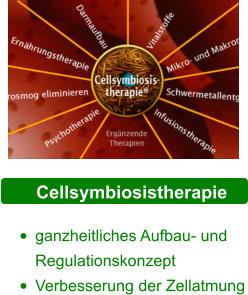Cellsymbiosistherapie  •	ganzheitliches Aufbau- und Regulationskonzept •	Verbesserung der Zellatmung